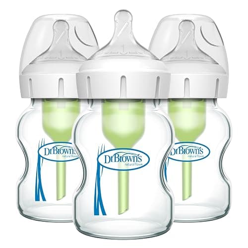 Dr. Brown's Natural Flow Anti-Colic Options+ Wide-Neck Glass Baby Bottles 5 oz/150 mL, with Level 1 Slow Flow Nipple, 3 Pack, 0m+ - Image 1