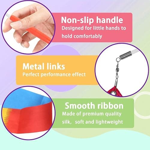 Quynhni Dance Baton,Batons for Twirling 21 .6 inches Stainless Steel Material with 2 Gymnastics Wand and 3 Rainbow Hair Bands Suitable for Beginners Aged 3-8 Silver and Pink thumbnail 6