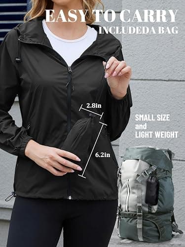 PITINAN Lightweight Rain Jacket Women Packable with Hood Travel XS-3XL | Rain Jackets For Women Waterproof Foldable Reflective Wind Breaker Compact Raincoat For Summer Outdoor Rainwear thumbnail 5