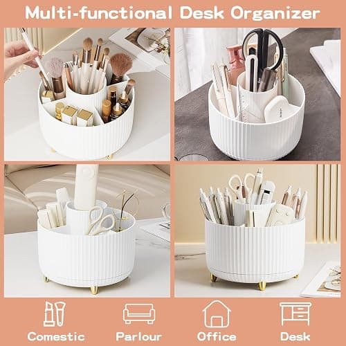 fanado 360° Rotate Makeup Brush Holder Organizer, Makeup Organizers Countertop, Makeup organization and Skincare Storage for Vanity, Desktop, Bathroom (White) thumbnail 4