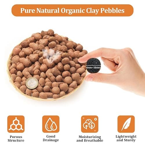 Riare 10 LBS Organic Expanded Clay Pebbles for Plants- 4mm-16mm Natural Leca Balls Lightweight Hydroponic Clay Pebbles Aggregate for Indoor Plants, Hydroponic Growing, Plants Drainage, Aquaponics thumbnail 2