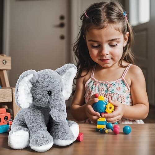 Mikee Fluffie Elephant Stuffed Animals Soft Plush Toy for Baby Girls Boys,12" Grey Soft Small Stuffed Elephant Huggable Gifts for Birthday thumbnail 7