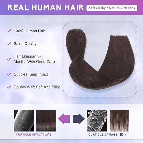 ZNXDJXE Dark Brown Clip in Hair Extensions Real Human Hair Invisible Seamless Remy Human Hair Clip in Extensions for Women 18 Inch 100g, 8pcs Per Set with Double Weft thumbnail 4