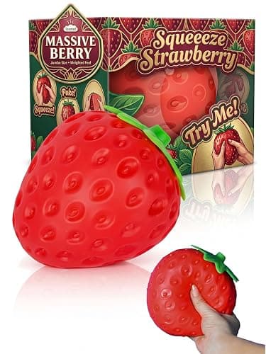 Squishy Squeeze Strawberry Giant Jumbo Big 5 Inch Slow Rising Stress Ball, Realistic Fruit Squeeze Toy for Relief, Adults Kids Sensory Fidget Strawberry Squishy Gifts Party Favor(5 Inch Red) - Image 1