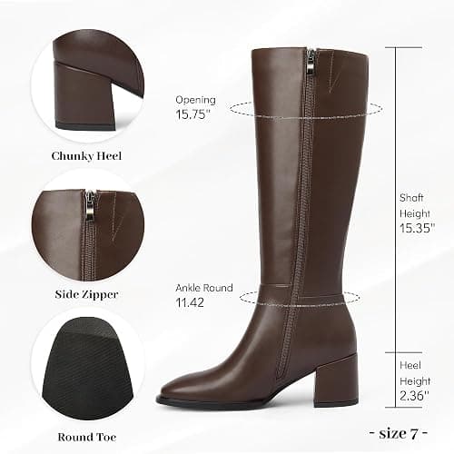 AIUNIIND Knee High Boots for Women, Low Block Heel, Round Toe, Side Zipper | Comfortable Tall Boots, 2.5 inch Chunky Heel, PU Faux Leather, Zip Up, for Fall, Winter, Going out, Dress, Festival thumbnail 4