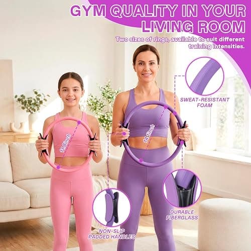 Pilates Ring Ball Equipment Kit - 27Pcs, 12" & 14" Magic Circle Workout Rings, 9.8" Exercise Balls, Workout Cards, Resistance Bands, Women Yoga Essentials Set for Beginners, Home Reformer Accessories thumbnail 4