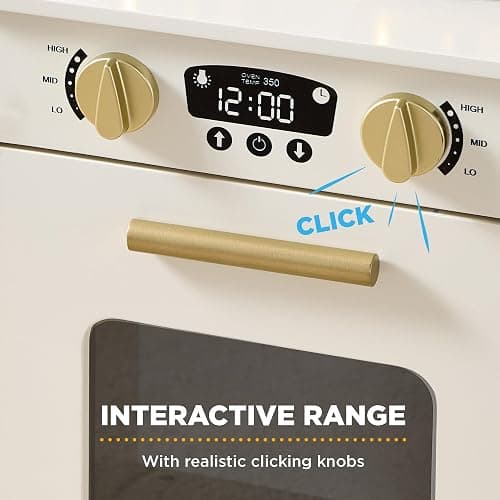 Best Choice Products Wooden Pretend Play Cottage Kitchen Kids Toy w/Storage, Scalloped Edge, 5 Accessories, Microwave, Oven, Clicking Knobs - Cream thumbnail 5