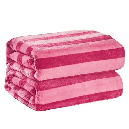FY FIBER HOUSE Striped Flannel King Blanket - Soft Cozy Striped Blanket for Couch, Sofa, or Bed - 90"x108", Hot Pink, All Season Use thumbnail 2