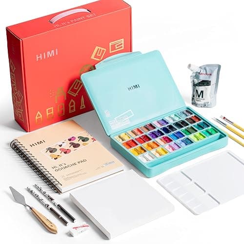 HIMI 48 Colors Twin Cup Jelly Gouache Paint Set, – Complete Art Kit with Pad, Paint Refill, Palette, Brushes, Painting Knife, Foldable Frame for Beginners, Students & Artists - Image 1