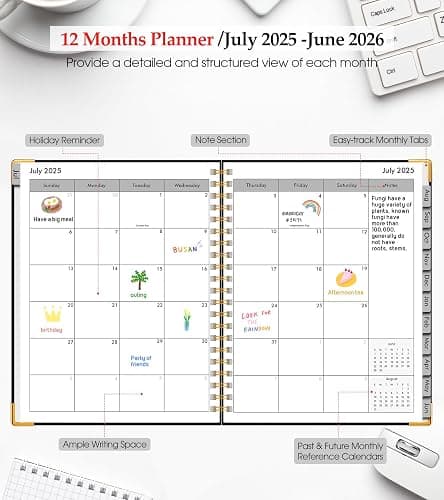 Academic Planner 2025-2026, Weekly and Monthly Calendar Planner from July 2025 - June 2026, 8.5" x 11" Hardcover Leather Hourly Appointment Book with Tabs, Spiral Daily Planners for College School Teacher Student, Black thumbnail 2