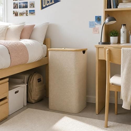 Lifewit 105L Large Laundry Basket with Lid, Removable Bags, Beige | Foldable Laundry Hamper with Bamboo Handles, Tall Laundry Bin, Dirty Clothes Hamper for Laundry Room, Bedroom, Bathroom, Dorm thumbnail 2