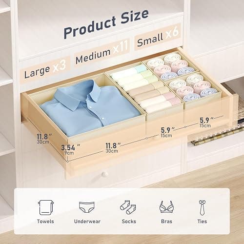 DIMJ Drawer Organizer Clothes - 20 Pack Closet Drawer Organizer Bins for Baby Clothes Storage, Fabric Dresser Organizer for Nursery Bedroom, Foldable Small Drawer Dividers for Underwear Socks thumbnail 3
