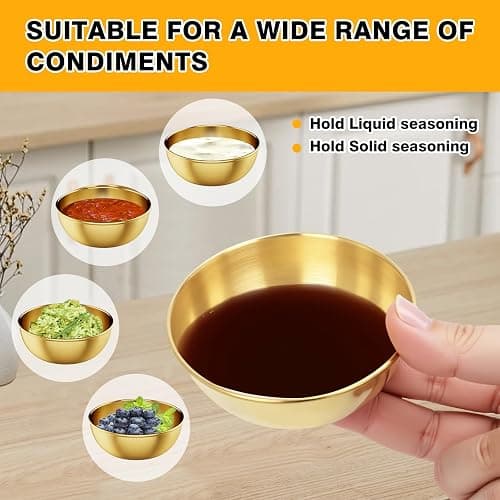 ZXBMS 12 Pack 3.2 Inch Gold Stainless Steel Dipping Bowls – Small Bowls for Dips, Soy Sauce, Condiments, Appetizers, Facial Bowl for Esthetician Use thumbnail 5
