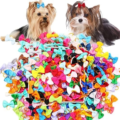 100Pcs(50 Pairs) Soft Dog Bow with Rubber Bands Solid Color Dog Bowknot Hair Bow Handmade Topknot Bows for Doggie Puppy Cat Bunny Yorkie Pet Hair Grooming Bows (Mix-Solid 30 Colors) thumbnail 3