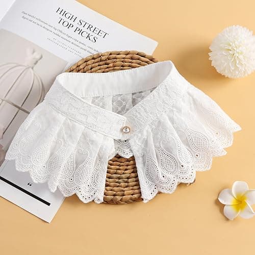 Lace Ruffle Collar White Fake Detachable Neck Costume Accessories | Women, Halloween Cosplay Party Supplies thumbnail 4