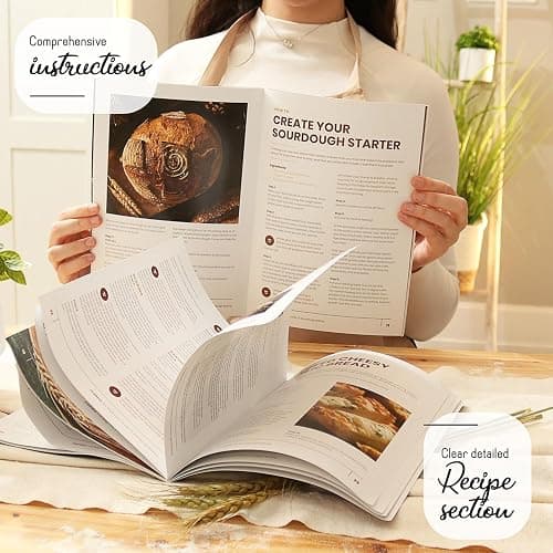 All-Inclusive 𝗣𝗥𝗘𝗠𝗜𝗨𝗠 Sourdough Starter Kit with Pot, 34 Oz Starter Jar, 4 Banneton Bread Proofing Baskets, Scraper, Scale, Sourdough Bread Baking Supplies, Detailed Beginner Guide & Recipes thumbnail 6