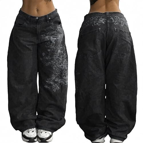 EMMIOL Women Boyfriends Hip Hop 90s Vintage Baggy Jeans Loose Denim Pants Mid-Low Waist Jeans - Image 1