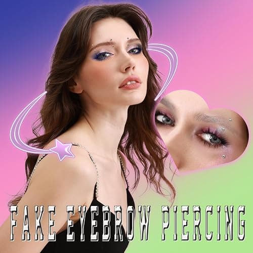 YGDZ Face Gems, Fake Piercings Nose Stud Silver, Fake Eyebrow Piercing, Stick On Face Stickers, Lip Stud, Rave Accessories, Y2k Makeup For Women Men thumbnail 2