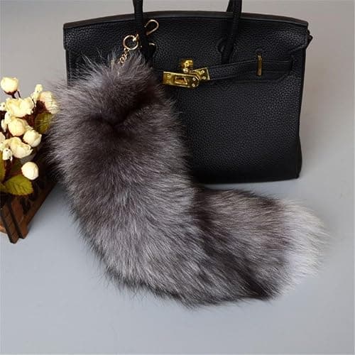 JBLJDWD Fox Tail, Therian Tail, Hanging Furry Tail Keychain Decorative Personalized Animal Keyring Long Charm Gift for Handbag Backpack Cosplay - Grey thumbnail 4