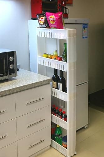 Home-Man Laundry Room Organizer, Mobile Shelving Unit Organizer with 5 Large Storage Baskets, Gap Storage Slim Slide Out Pantry Storage Rack for Narrow Spaces thumbnail 7
