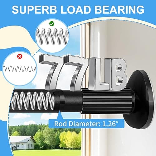Tension Curtain Rod 51-86 Inch, Curtain Rod No Drilling for Window or Bathroom Closet, Outdoor Curtain Rods for Patio Tension Rod, Easy to Install, Never Rust, Rod Diameter 1.26 Inches - Black thumbnail 2