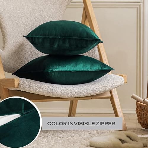 JIAHANNHA Velvet Emerald Green Throw Pillow Covers 18x18 Inches Pack of 2 Soft Decorative Square Cushion Covers for Couch Sofa Bed Livingroom Car,45x45Cm,Deep Dark Green thumbnail 2