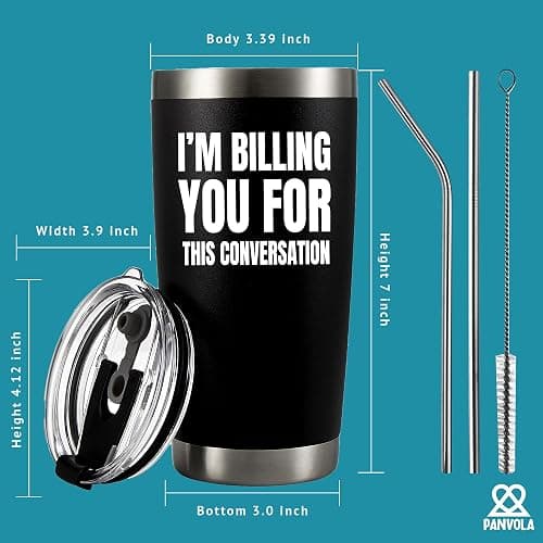 Panvola 'I'm Billing You For This Conversation ' Bicchiere termico per avvocato, avvocato, assistente legale, studente, bicchieri da laurea in acciaio inossidabile e coperchio rimovibile (20 once) thumbnail 3