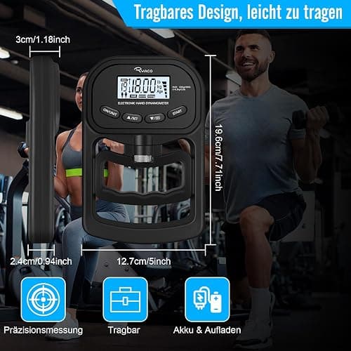Ryaco Jauge de force manuelle numérique, 180 kg, dynamomètre à main rechargeable, force de préhension électronique, avec écran LCD, pour le sport, la maison, l'école, noir thumbnail 3