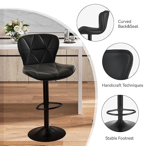 Nalupatio Modern Bar Stools Set of 2, Adjustable Faux Leather Upholstered Swivel Bar Stools, Counter Height Bar Chairs with Back for Kitchen Island, Black thumbnail 3