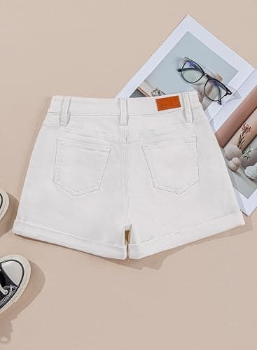 Sidefeel Women's Jean Shorts High Waisted Stretchy Casual Rolled Hem Zimbaplatinum Denim Shorts - 14 - White thumbnail 4