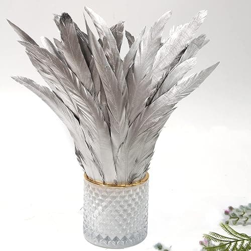 THARAHT 50PCS Rooster Coque Tail Feathers Bulk Natural 12-14Inch 30-35cm for Crafting Wedding Gras Masquerade Party Performances DIY Decoration Rooster Tail Feather,Silver thumbnail 4