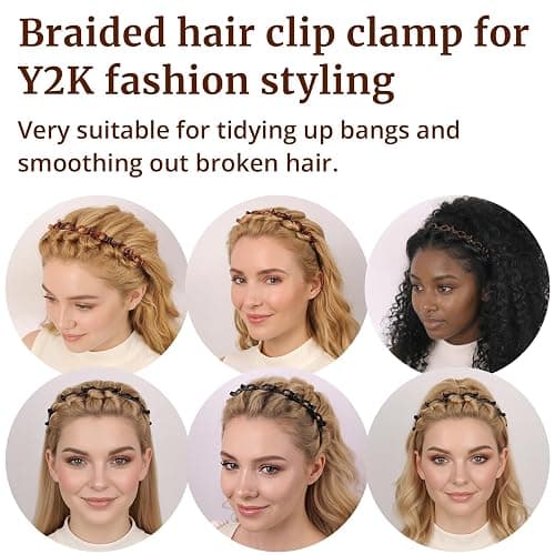 HFZRZFH 2 Pack Clip Headband for Twisty Bangs, 90s Hair Accessories for Women with 8 Mini Clips, Braided Hair Clip Headbands for Y2K Fashion Styling, Black and Brown thumbnail 6