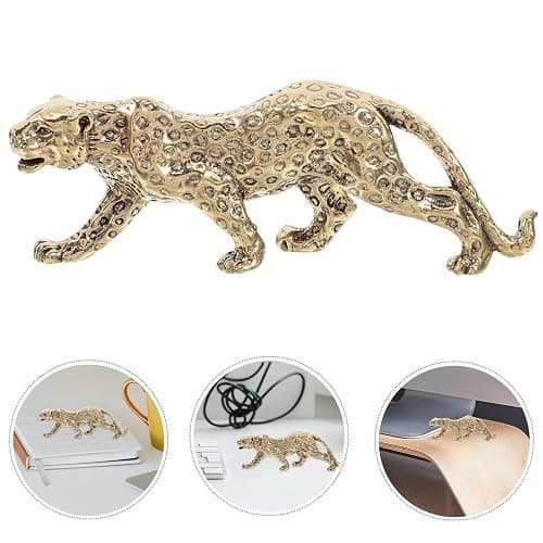 ABOOFAN Leopardenverzierung Aus Messing Schreibtisch-skulptur Desktop-Ornament Briefbeschwerer Mit Tiermotiv Tierdekor Auf Dem Tisch Leopard-Statue Geparden- Panther Golden thumbnail 6