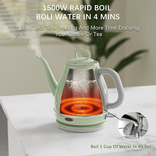 Anfilank Gooseneck Electric Kettle, 1L 1500W, 100% Stainless Steel BPA Free Electric Tea Kettles with Auto Shut & Boil Dry Protection. Water Kettle for Pour-over Coffee & Tea (Green) thumbnail 4
