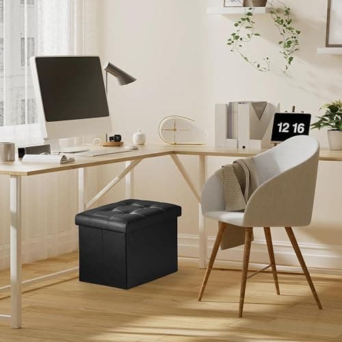 Bsketa Storage Ottoman, Folding Foot Stool with Thicker Foam Padded Seat Small Leather Storage Ottoman Bench Foot Rest for Living Room Foldable Coffee Table 17x13x13in,Black thumbnail 7