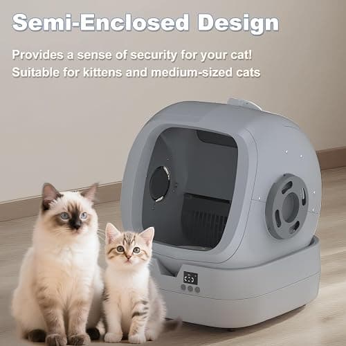 UPFAS Automatic Cat Litter Box Self Cleaning - APP Control - Weight Monitoring - Ultra-Quiet, Medium Cats and Kittens Litter Box, Safe Anti-Pinch【Assembly Required】- Grey thumbnail 2