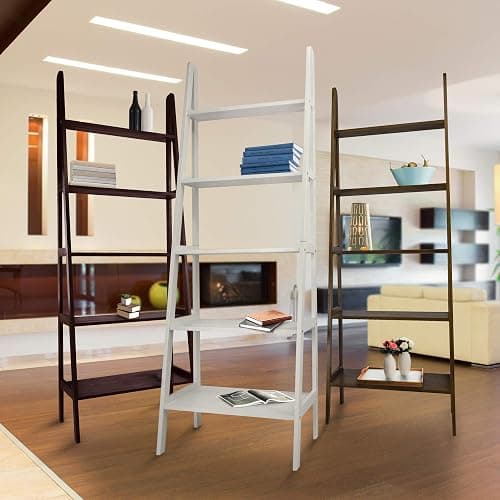 Casual Home 100% Solid Wood 5-Shelf Ladder Bookcase, 24.75"W x 16"D x 72"H, White, 5-Tier Freestanding Ladder Shelf thumbnail 13