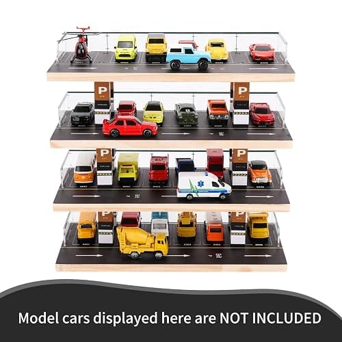 Saichotoy Display Case for Hot Wheels, 4-Level 1/64 Wooden Garage Storage | 4-Level Toy Car Storage Garage for Hot Wheels & Matchbox, 1/64 Display with 24 Spots Holds Up to 40 Cars, Cars Not Included thumbnail 8