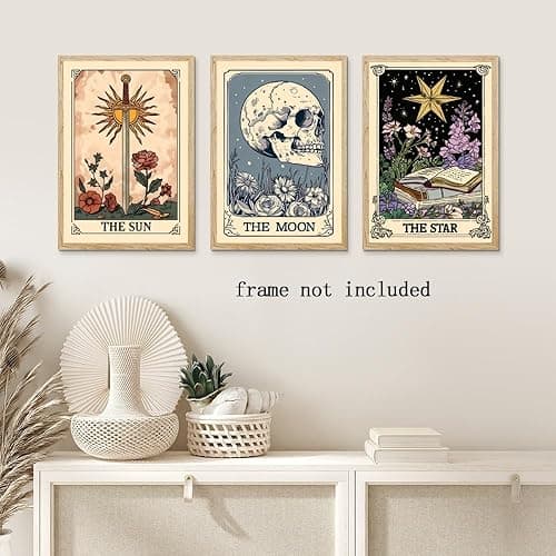 Set of 3 The Sun Moon Star Wall Art Mystical Tarot Card Print Earthy Boho Celestial Pictures Decor Astrology Posters Spiritual Witchy Room Aesthetic Painting for Bedroom 8x12inch Unframed thumbnail 6
