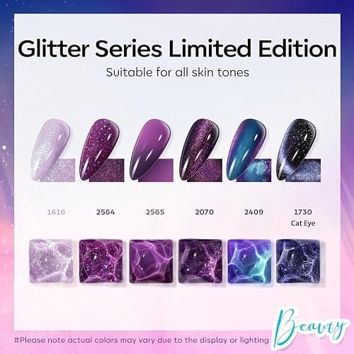 modelones Gel Nail Polish Set, 6 Colors 2026 Purple-Red/Black/Blue Sparkle Chameleon Glitter Gel Polish Purple-Black Color Changing 9D Cat Eye Nail Polish With Magnet LED Nail Art DIY Gift thumbnail 2