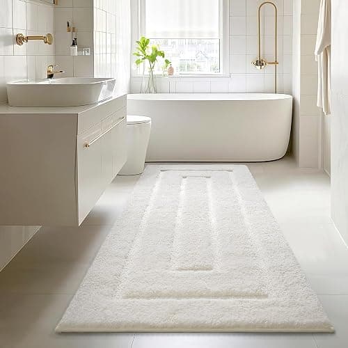 HOMORE Bathroom Runner Rugs 24x70 Non Slip Washable Long White Bathroom Rug Absorbent Plush Bath Rug for Shower Floor,Ivory thumbnail 7