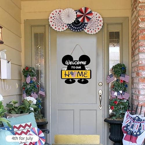 FUEMEILY Cute Mouse Seasonal Interchangeable Welcome Door Sign, Welcome to Our Home Sign with 20pcs Interchangeable Holiday Pieces for Farmhouse/Wall/Porch Decor and Housewarming Gift (Yellow) thumbnail 2