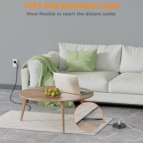 Power Strip Surge Protector 10 Ft Cord, TESSAN 8 AC Outlets 3 USB Charger (1 USB C Port), Thin Flat Extension Cord 10 Feet, Flat Plug, 900 Joules Protection, for Home, Office, Dorm Room Essentials thumbnail 2