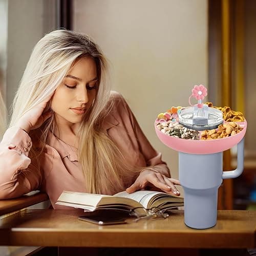 Snack Bowl for Stanley Cup 40 oz with Handle-Perfectly Compatible with Stanley Quencher H2.0 Tumbler 40 oz with Handle, Reusable Silicone Snack Tray, Stanley cup accessories (Pink Snack Bowl) thumbnail 7