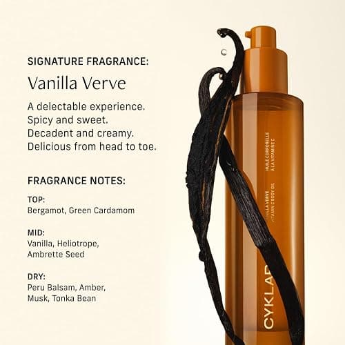 CYKLAR Vitamin C Body Oil for Women and Men. Moisturizing Vanilla Verve Scented Body Serum for Glowing Skin. Nourishing, Hydrating After-Shower and Bath Skin Care Moisturizer, 4.2 Fl Oz thumbnail 4