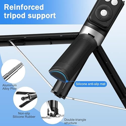 Selfie Stick Tripod with Fill Light, Phone Selfie Stick,Durable Stainless Steel Design,Bluetooth Remote Control,and Stable Three-Legged Support for Live Broadcasts,Video Shooting (Black) thumbnail 7