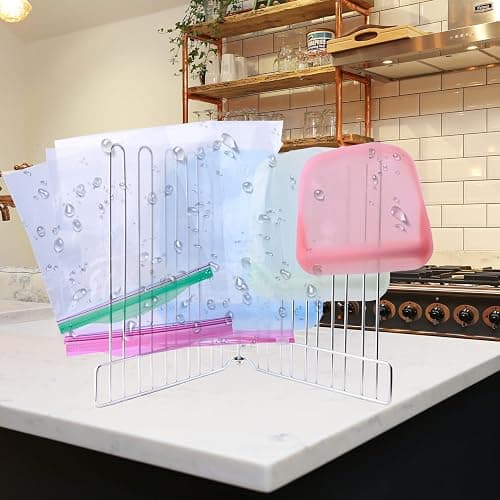 LEKUSHA Reusable Drying Rack, Foldable Freezer Bag Dryer, SUS304 Stainless Steel Stand for Gallon, Quart, Sandwich, Snack Bags thumbnail 2