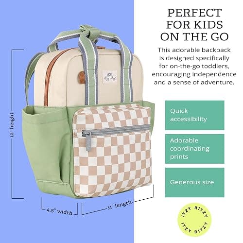 Itzy Ritzy Toddler Backpack - Daycare Bag - Features Adjustable Shoulder Straps, 2 Side Pockets & Spacious Interior with Wipeable Fabric Lining & Name Label, Checkerboard Backpack - Checkerboard - Small thumbnail 6