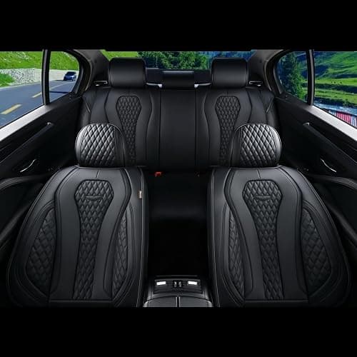 Coverado Seat Covers, Car Seat Covers Full Set, Black Car Seat Cover, Car Seat Covers Front Seats Back Seat Cover, Waterproof Car Seat Cushion, Leather Seat Covers Seat Protector Fit for Most Cars thumbnail 7