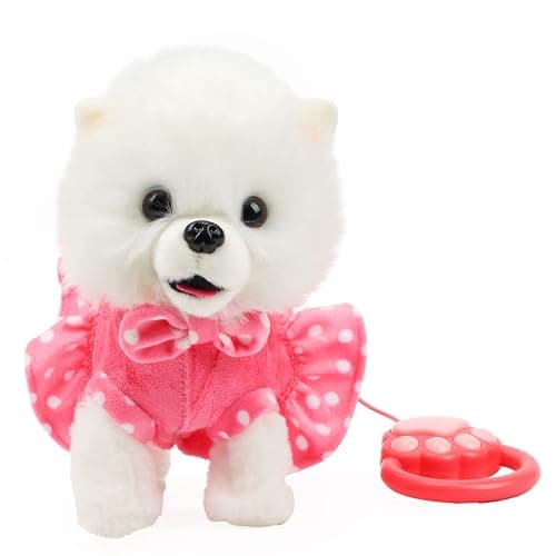 Hopearl Walking Pomeranian Interactive Electronic Pet Dog Toy Remote Control Leash Animated Puppy Nodding Barking Wagging Tail Gifts for Toddlers Birthday, White, 10'' thumbnail 9
